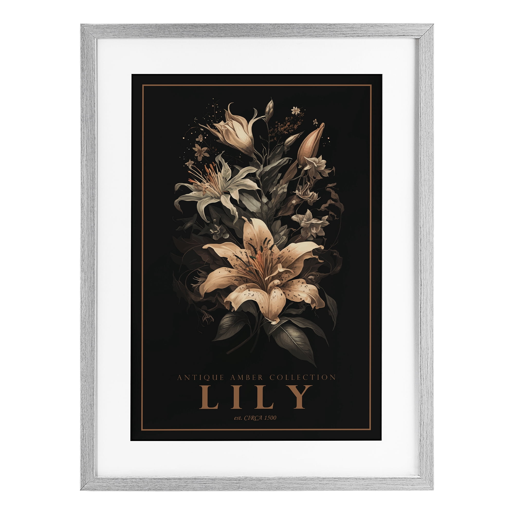 Stupell Industries Antique Lily Light Gray Framed Print Under Glass, design by Chris Giampietro