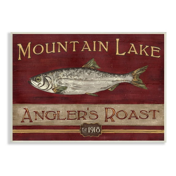 Stupell Industries Antique Mountain Lake Fisherman Sign Angler's Roast Modern Painting Unframed Art Print Wall Art, 10 x 15, Design by June Erica Vess