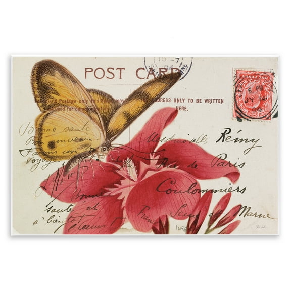 Stupell Industries Antique Postcard & Butterfly Insects Painting Unframed Art Print Wall Art, 15 x 10
