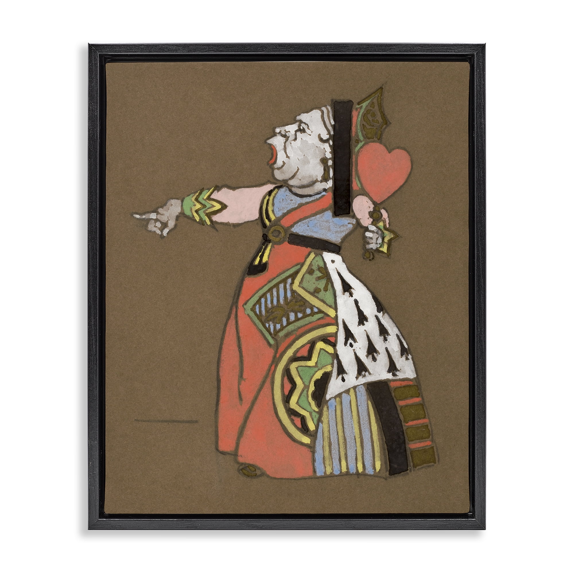 Stupell Industries Antique Queen of Hearts Entertainment Painting Black Floater Framed Canvas Art Print Wall Art, 17 x 21