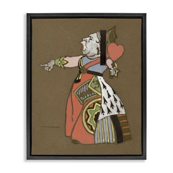 Stupell Industries Antique Queen of Hearts Entertainment Painting Black Floater Framed Canvas Art Print Wall Art, 17 x 21