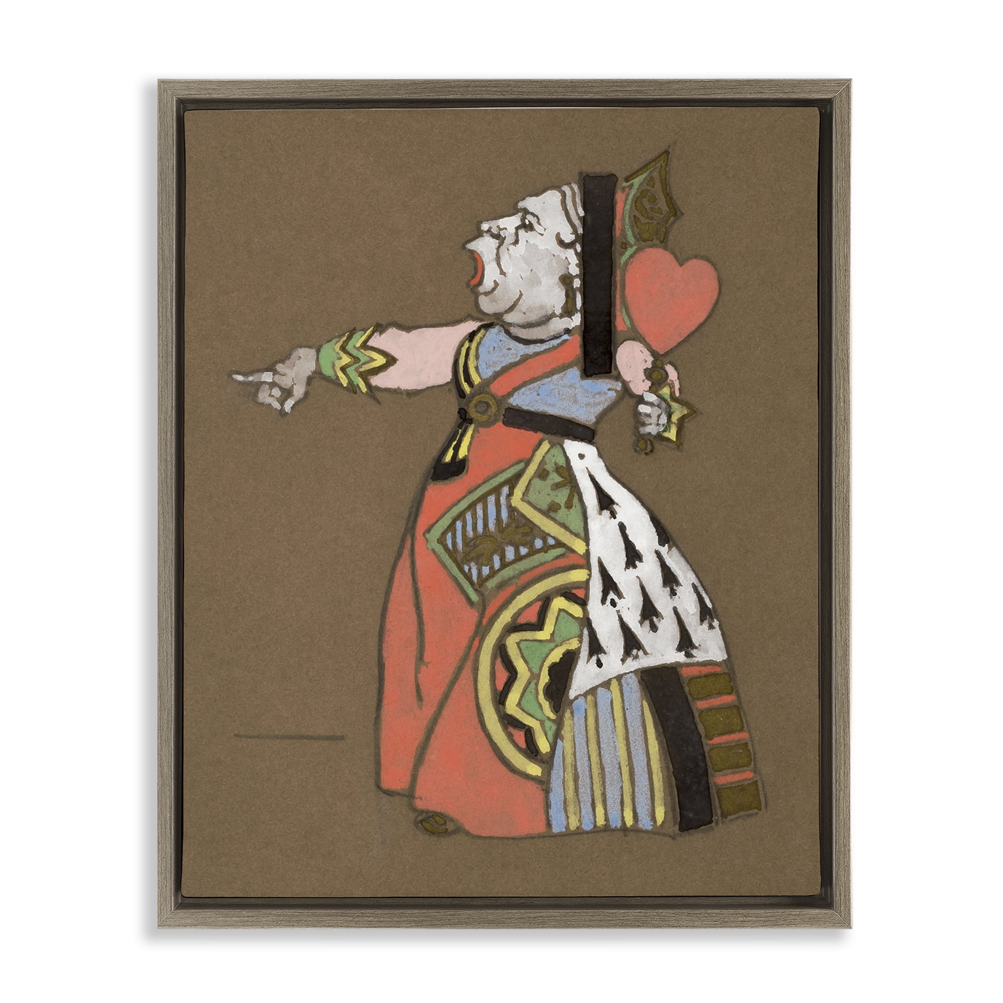Stupell Industries Antique Queen of Hearts Entertainment Painting Brown Floater Framed Canvas Art Print Wall Art, 17 x 21