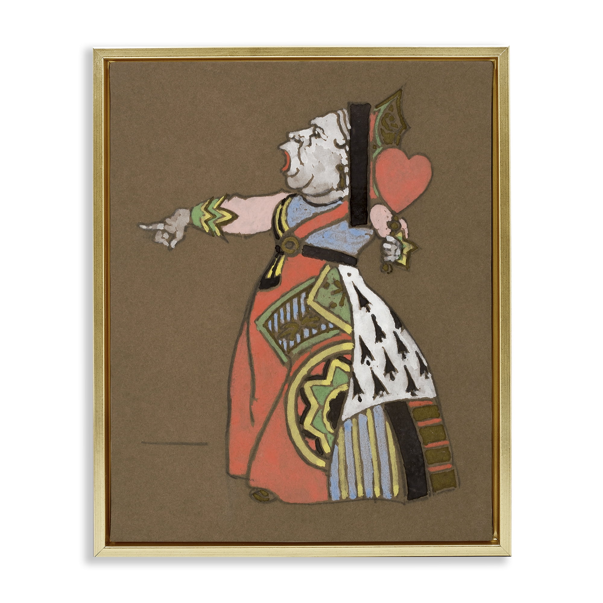 Stupell Industries Antique Queen of Hearts Entertainment Painting Gold Floater Framed Canvas Art Print Wall Art, 25 x 31