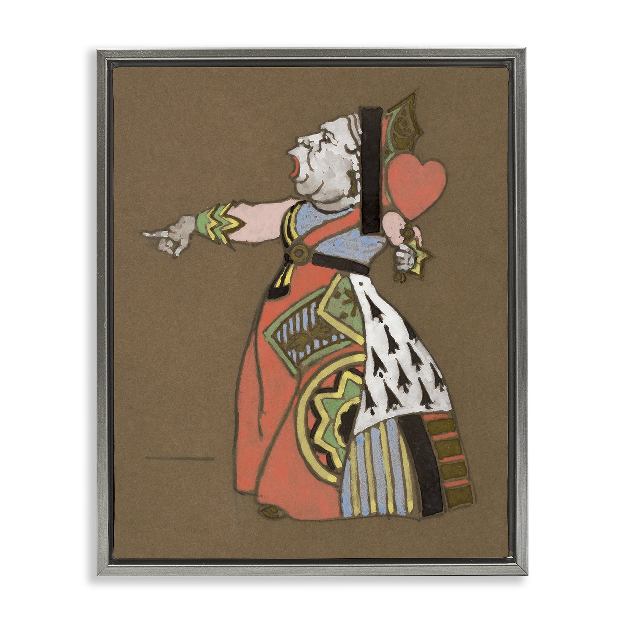 Stupell Industries Antique Queen of Hearts Entertainment Painting Gray Floater Framed Canvas Art Print Wall Art, 25 x 31