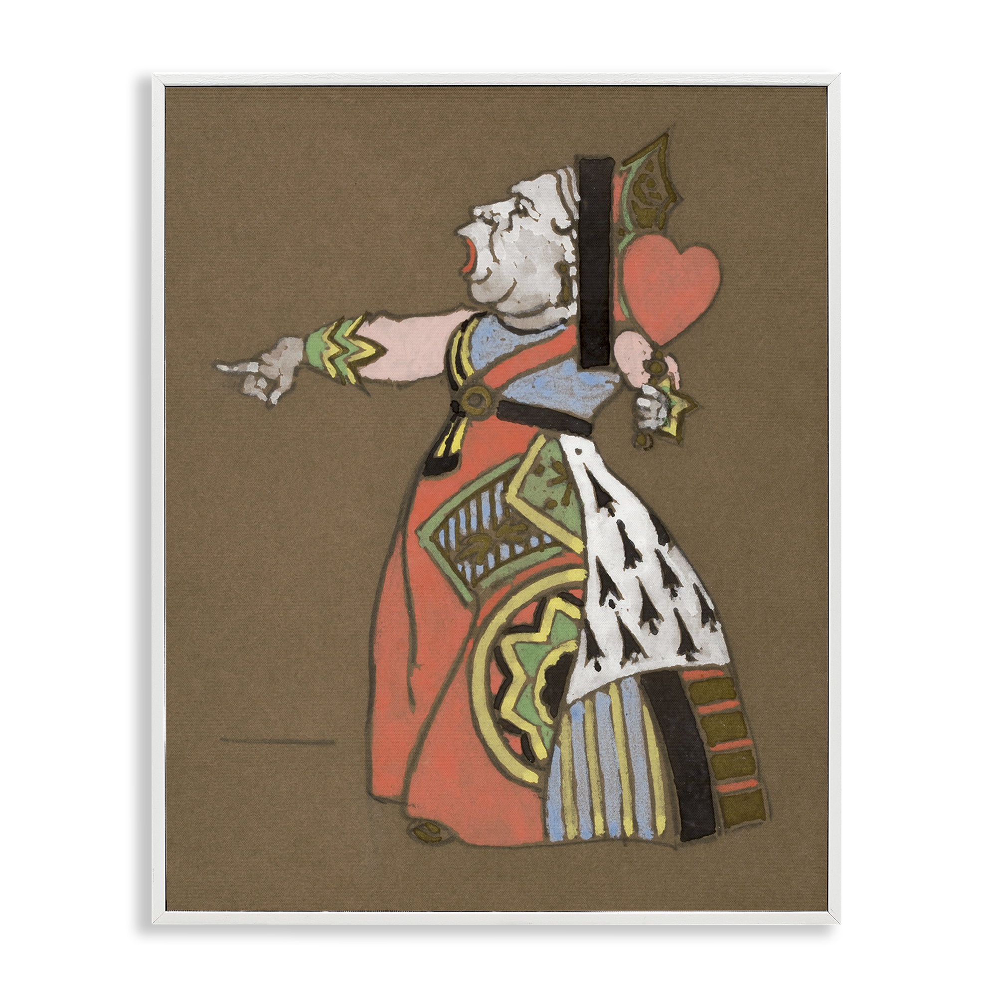 Stupell Industries Antique Queen of Hearts Entertainment Painting White Framed Art Print Wall Art, 11 x 14