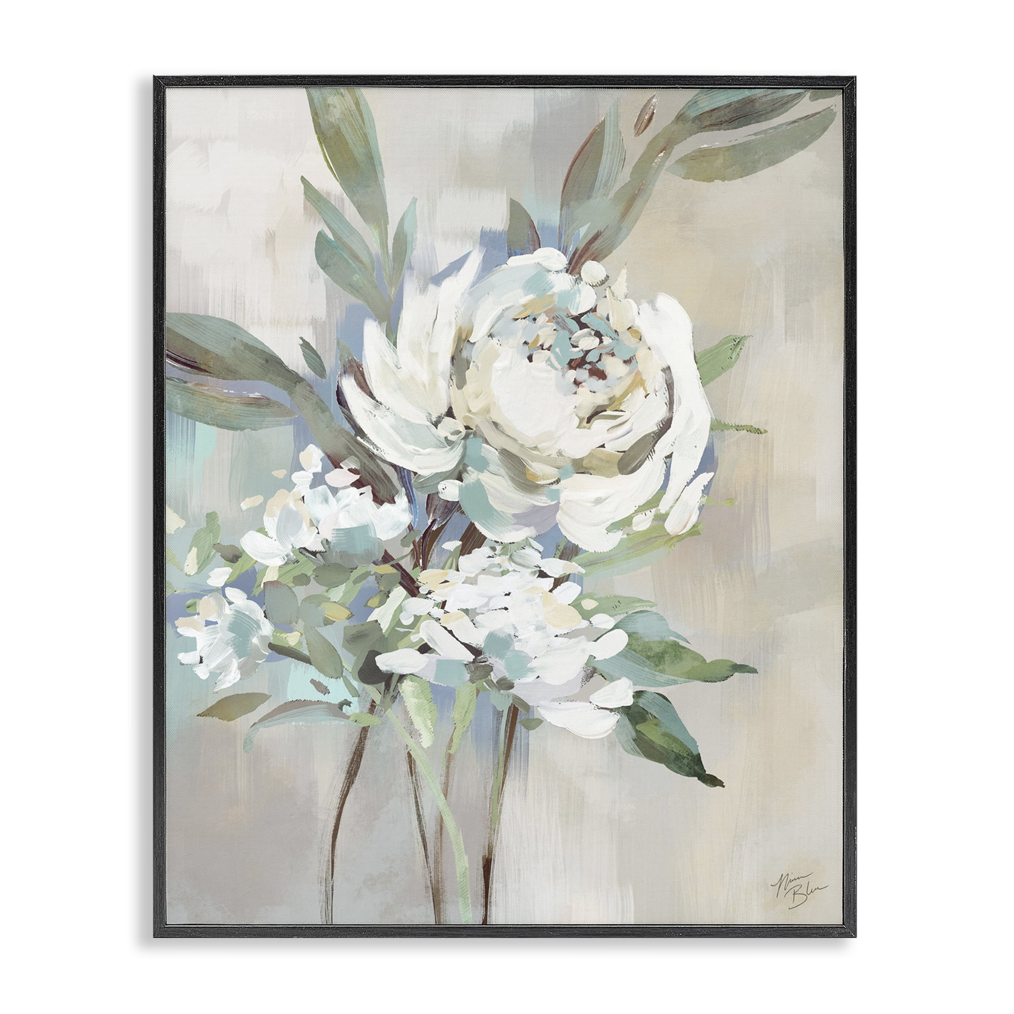 Stupell Industries Antique Rose & Baby's Breath Plants & Flowers Painting Black Framed Art Print Wall Art, 16 x 20