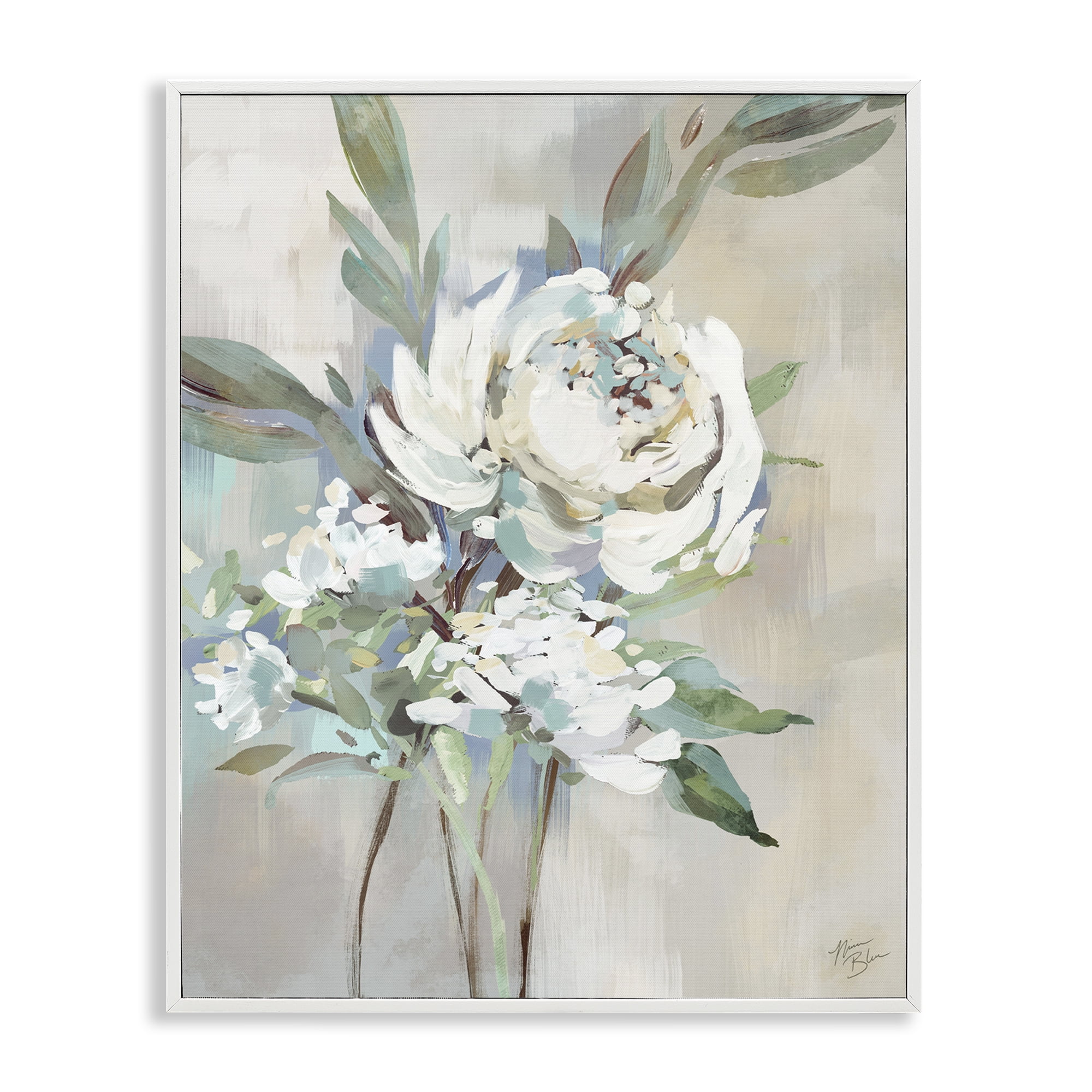 Stupell Industries Antique Rose & Baby's Breath Plants & Flowers Painting White Framed Art Print Wall Art, 11 x 14