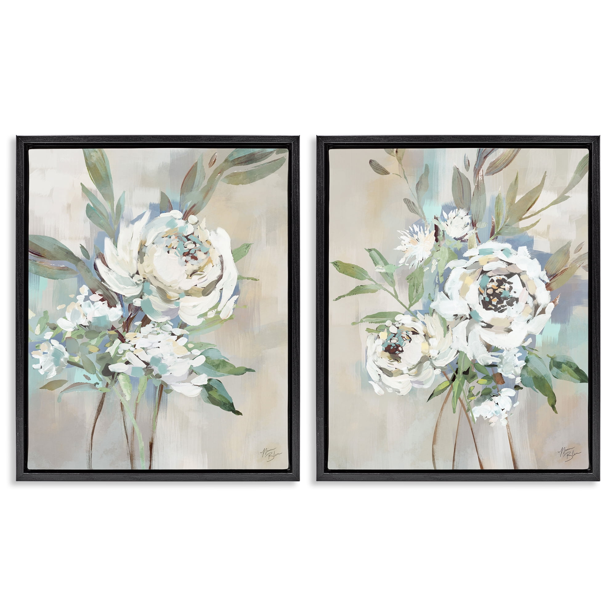 Stupell Industries Antique Rose Bundles Plants & Flowers Painting Black Floater Framed Canvas Art Print Wall Art, 17 x 21, Set of 2