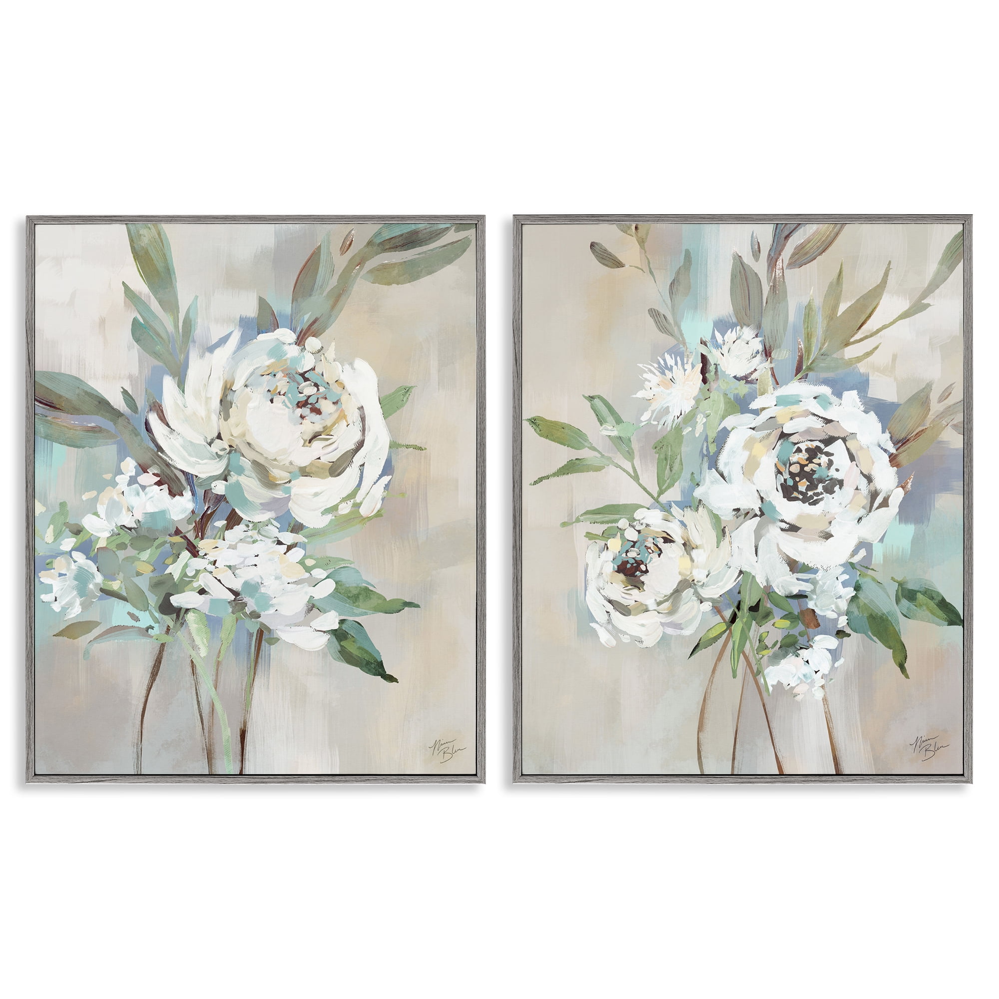 Stupell Industries Antique Rose Bundles Plants & Flowers Painting Gray Framed Art Print Wall Art, 11 x 14, Set of 2