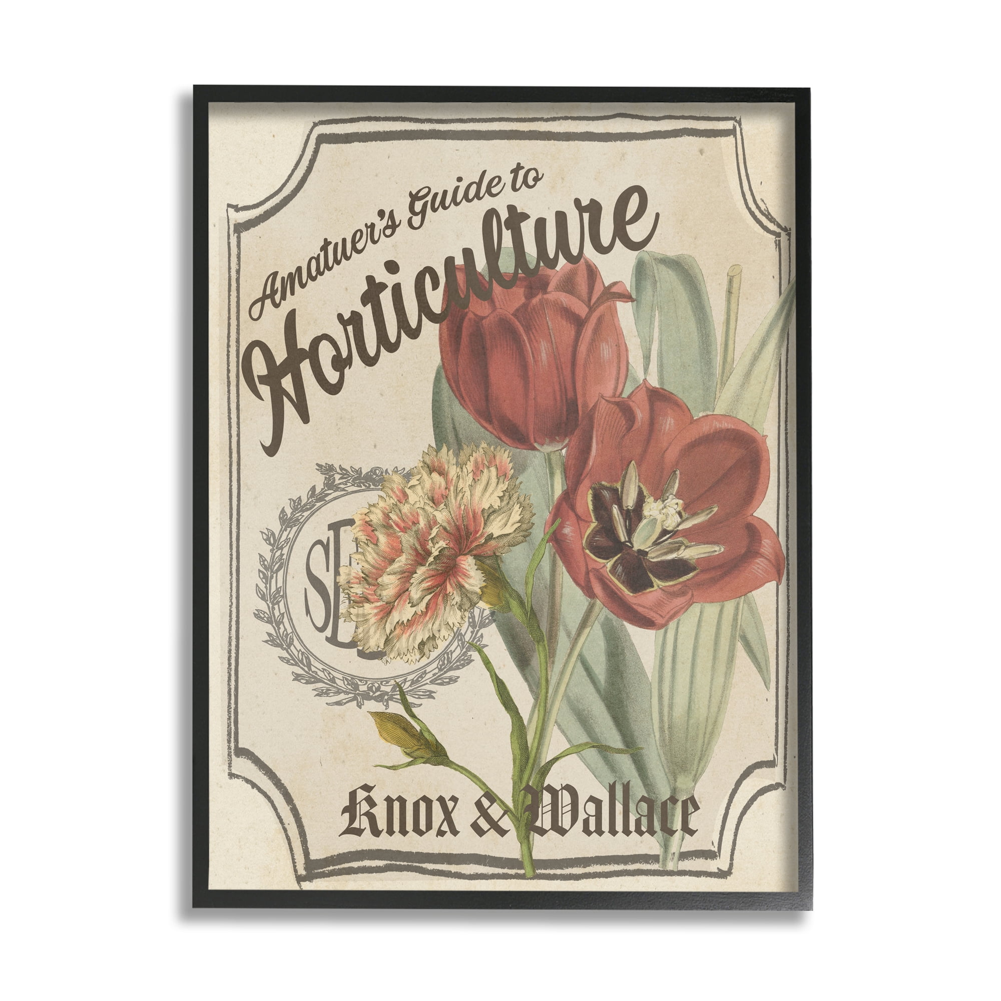 Stupell Industries Antique Seed Packet Red Tulip Horticulture Study Vintage Painting Black Framed Art Print Wall Art, 24 x 30, Design by Studio W