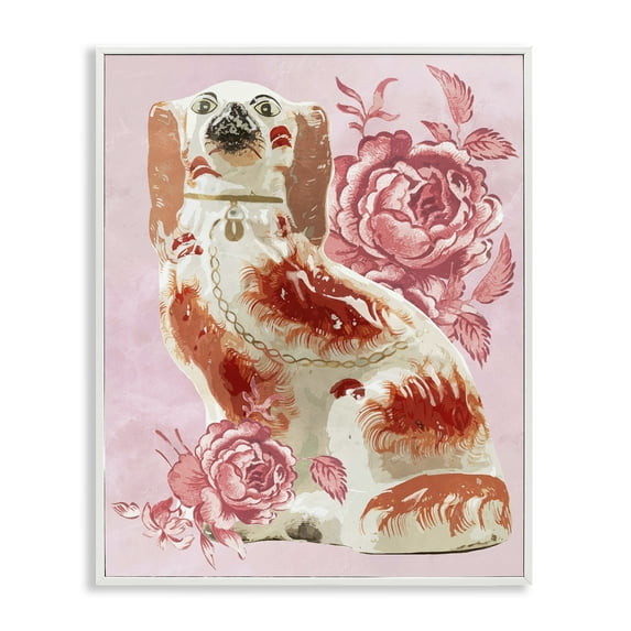 Stupell Industries Antique Spaniel Dog on Pink Animals Painting White Framed Art Print Wall Art, 16 x 20