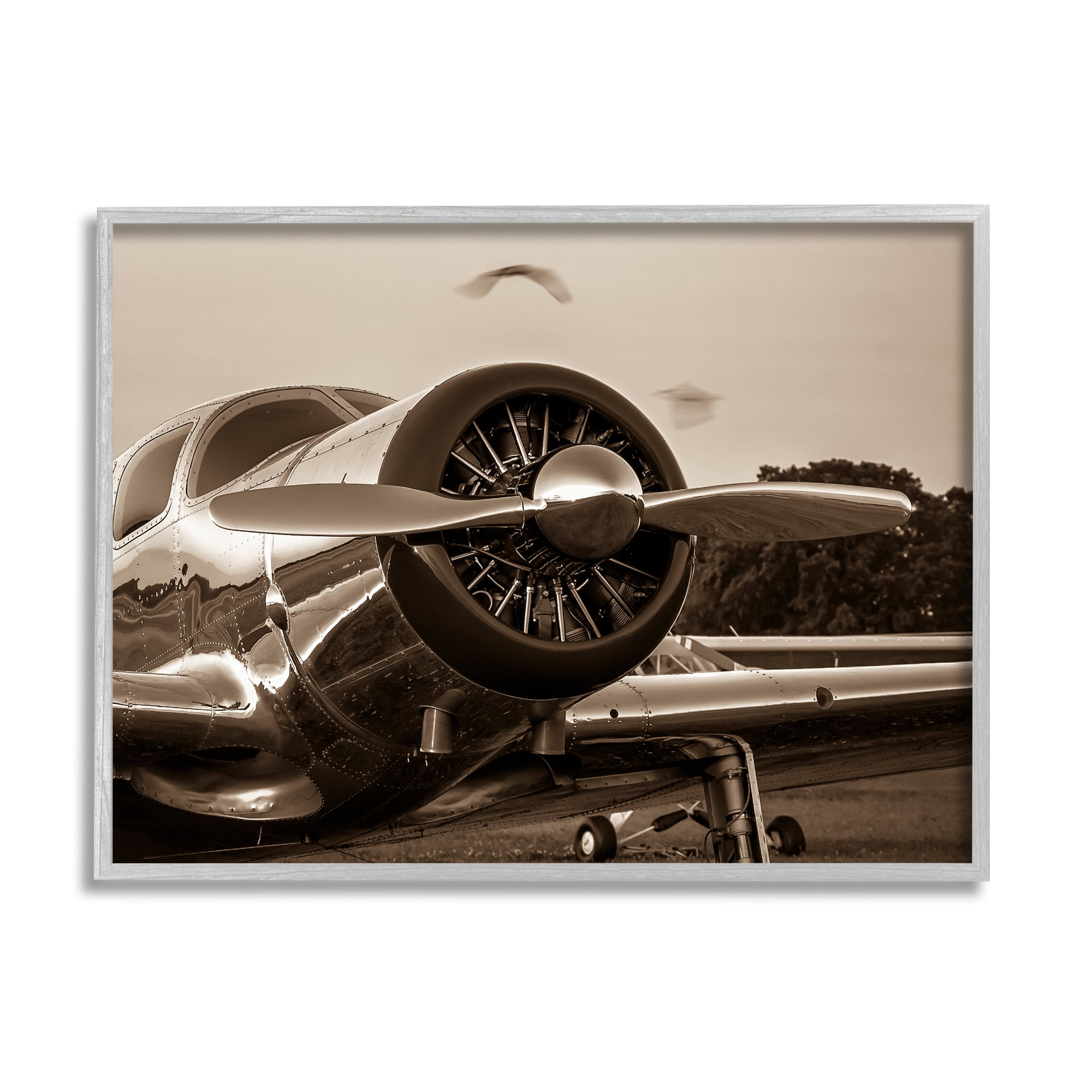 Stupell Industries Antique Style Airplane Aircraft Propeller Photography Landscape Framed Wall Art, 20 x 16, Design by John Slemp