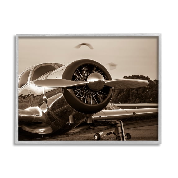 Stupell Industries Antique Style Airplane Aircraft Propeller Photography Landscape Framed Wall Art, 20 x 16, Design by John Slemp