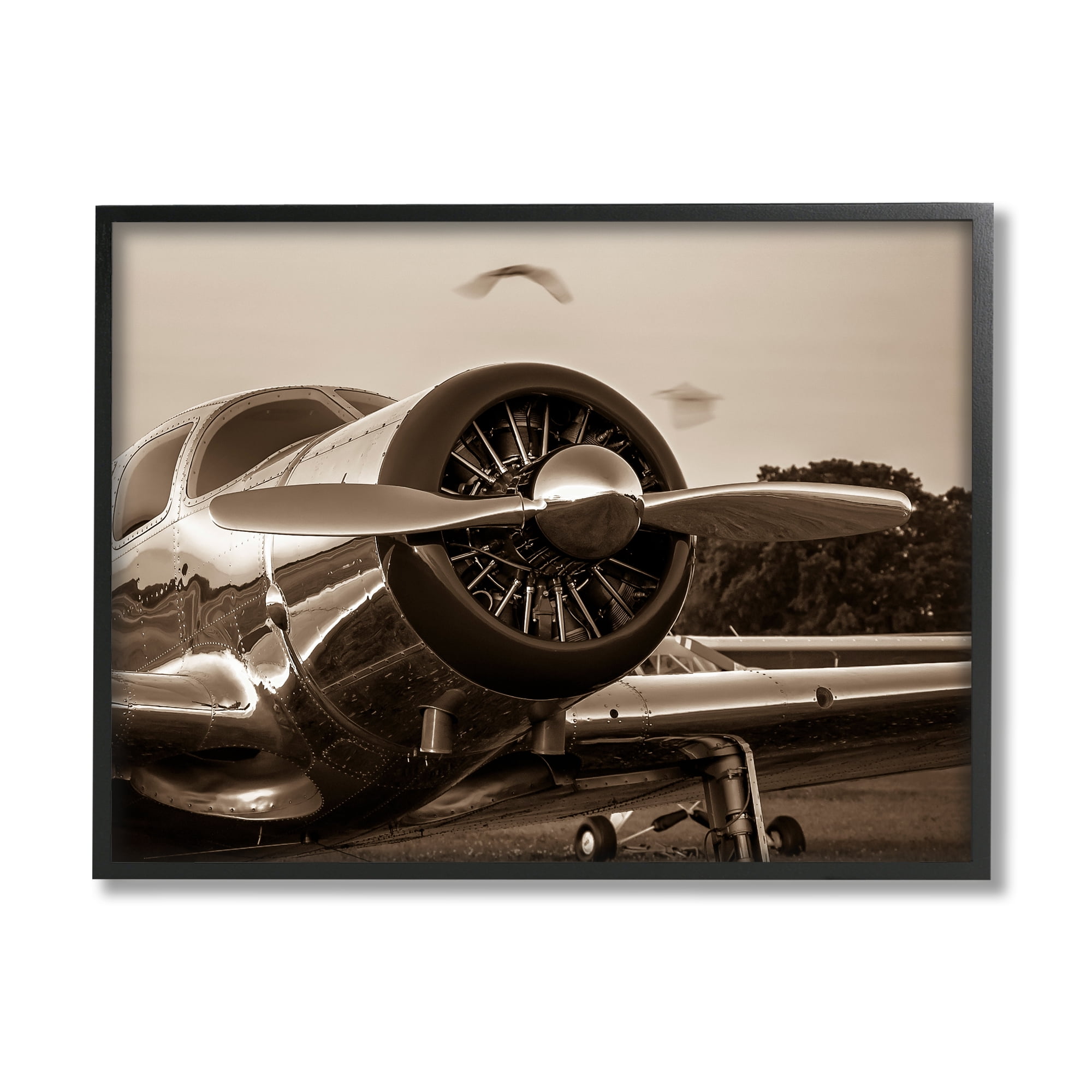 Stupell Industries Antique Style Airplane Aircraft Propeller Photography Landscape Framed Wall Art, 30 x 24, Design by John Slemp