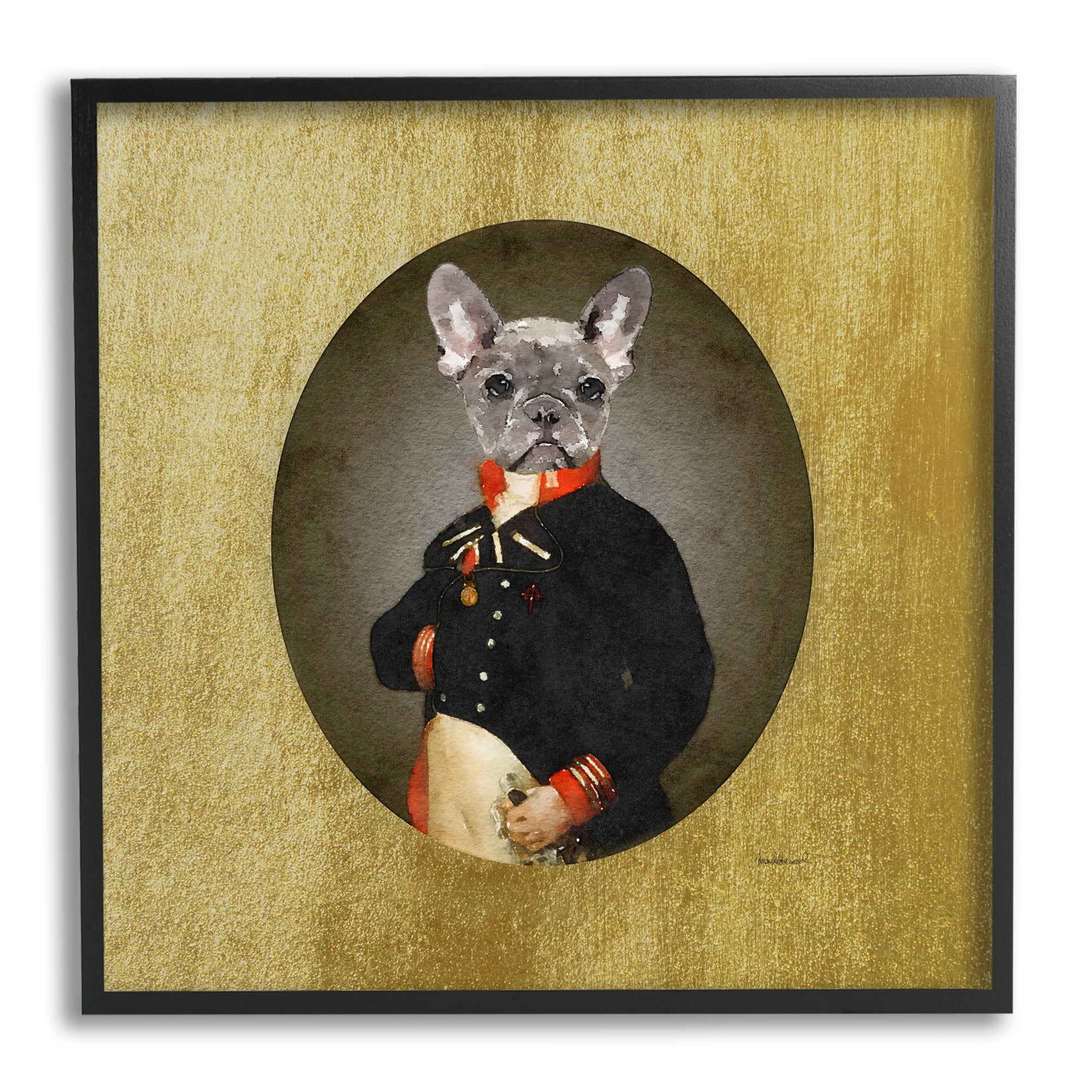 Stupell Industries Antique Style Dog Portrait Wearing Military Suit , 17 x 30, Design by Amanda Greenwood