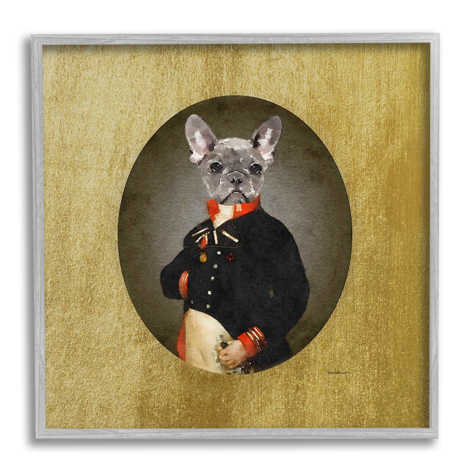 Stupell Industries Antique Style Dog Portrait Wearing Military Suit , 24 x 24, Design by Amanda Greenwood