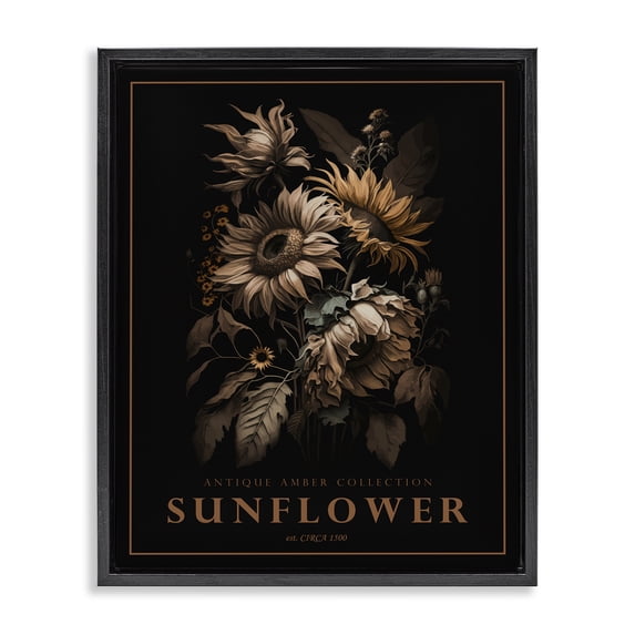 Stupell Industries French Country Antique Sunflower Bushel Black Floating Frame Canvas Art, 17 x 21, by Christopher Giampietro