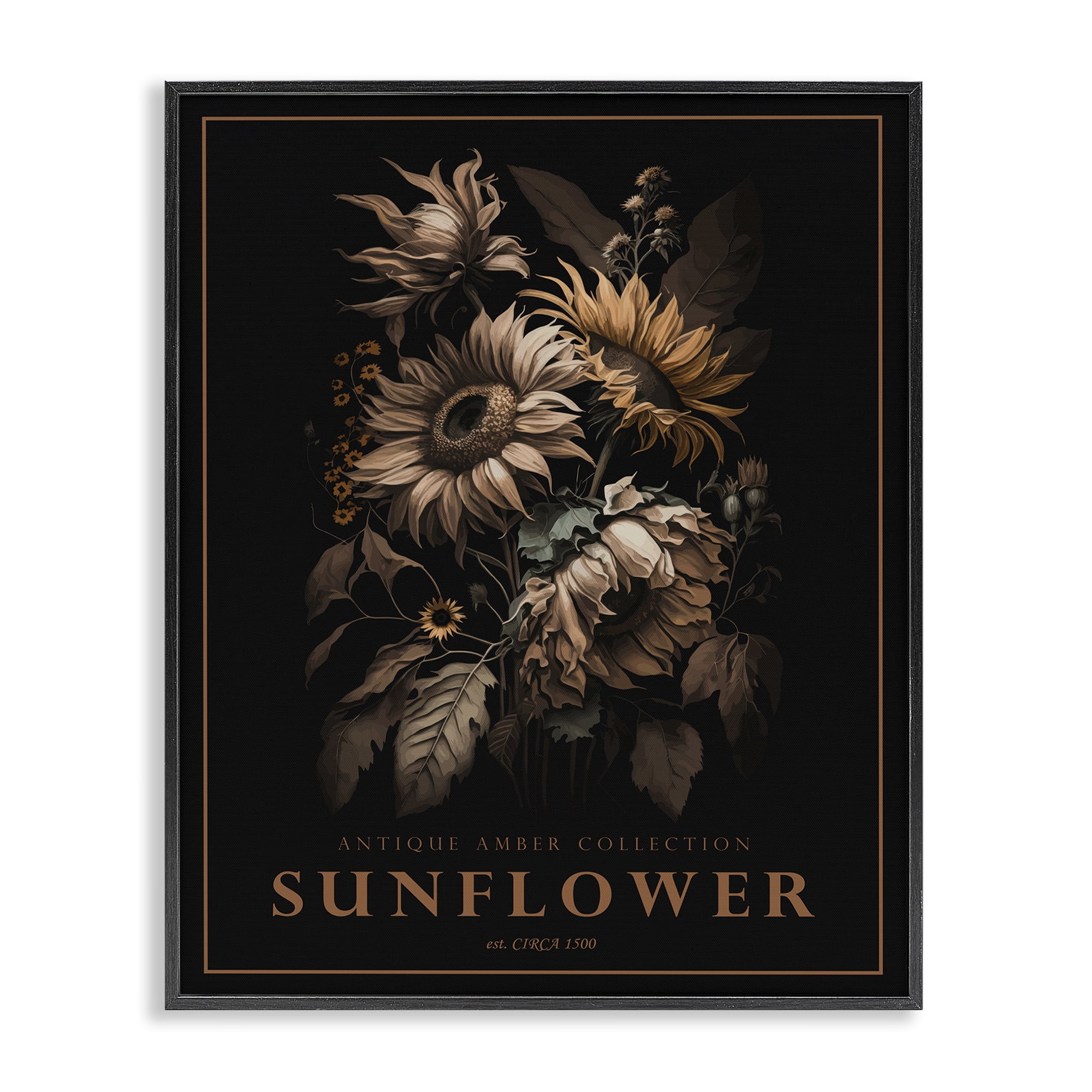 Stupell Industries Antique Sunflower Bushel Black Framed Giclee Art, design by Christopher Giampietro