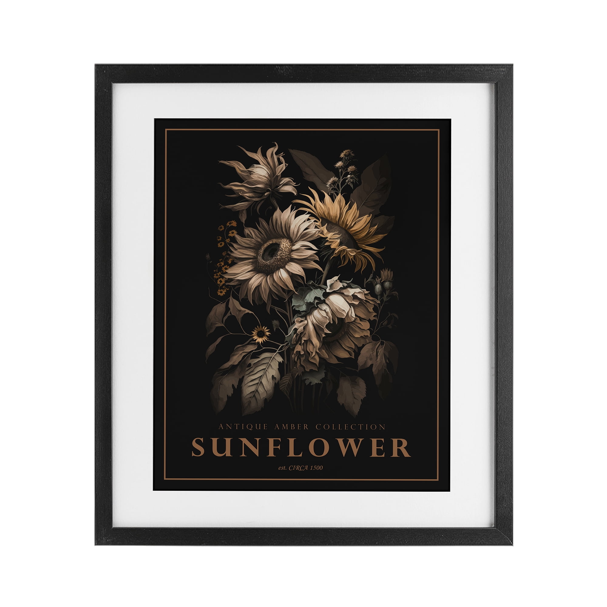 Stupell Industries Antique Sunflower Bushel Black Framed Print Under Glass, design by Christopher Giampietro
