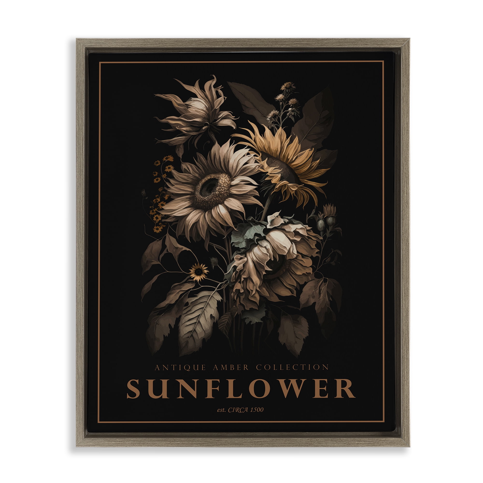 Stupell Industries Antique Sunflower Bushel Brown Framed Floater Canvas Wall Art, design by Christopher Giampietro