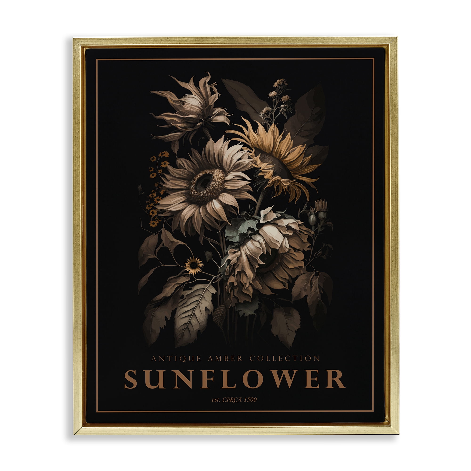 Stupell Industries Antique Sunflower Bushel Gold Framed Floater Canvas Wall Art, design by Christopher Giampietro