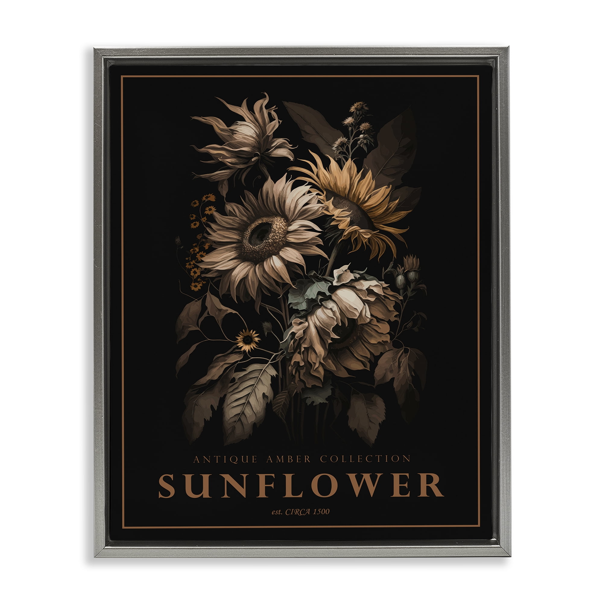 Stupell Industries Antique Sunflower Bushel Gray Framed Floater Canvas Wall Art, design by Christopher Giampietro