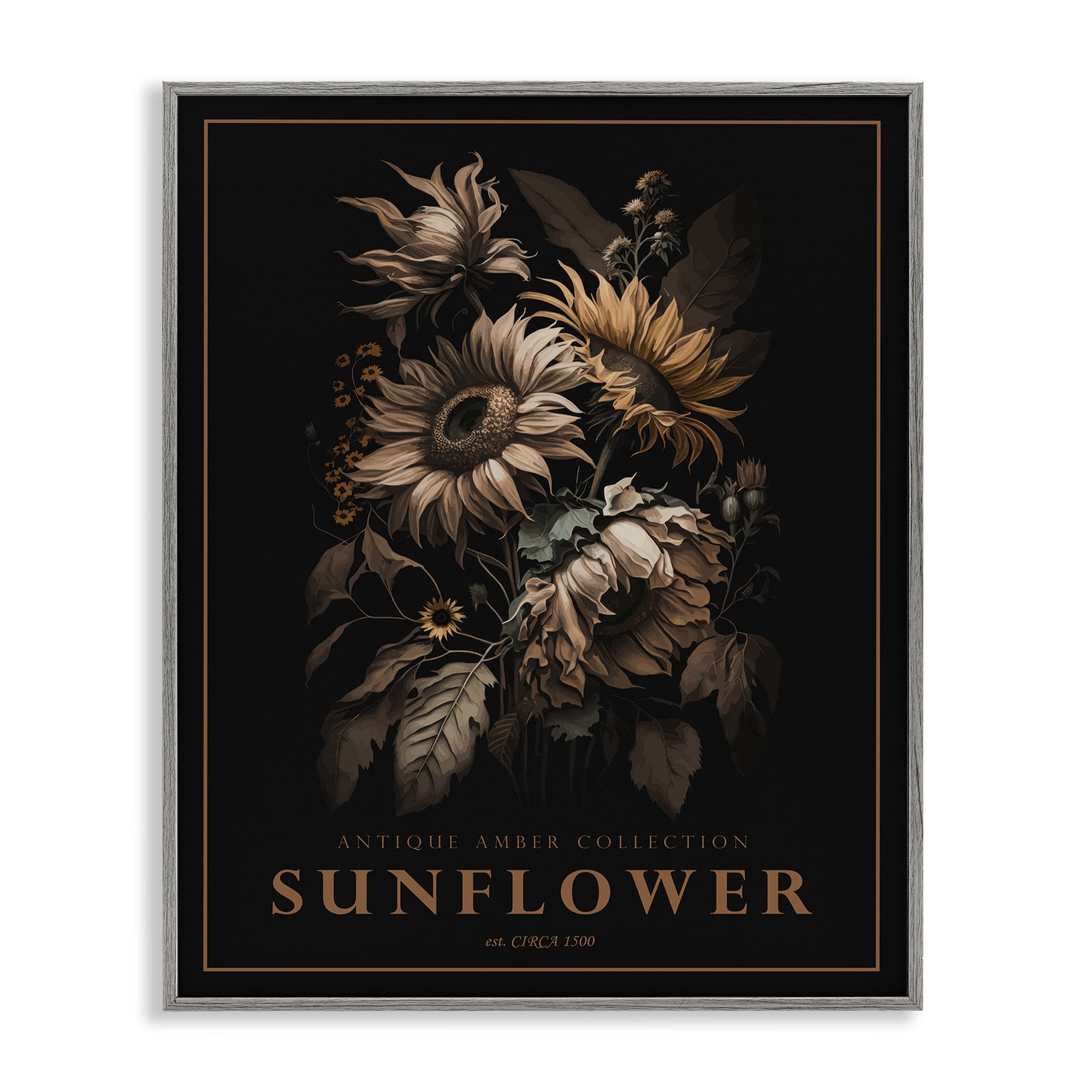 Stupell Industries Antique Sunflower Bushel Gray Framed Giclee Art, design by Christopher Giampietro