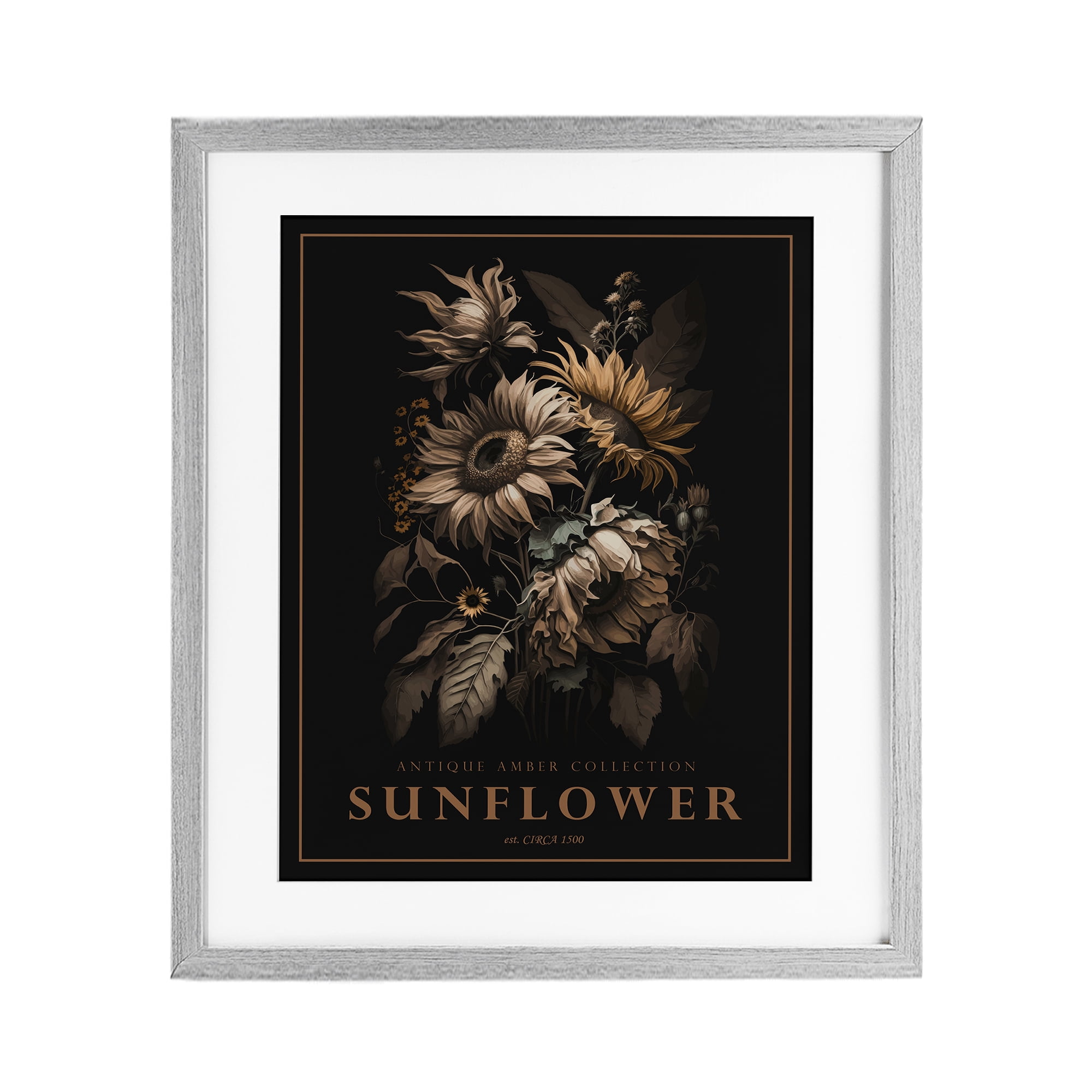 Stupell Industries Antique Sunflower Bushel Gray Framed Print Under Glass, design by Christopher Giampietro