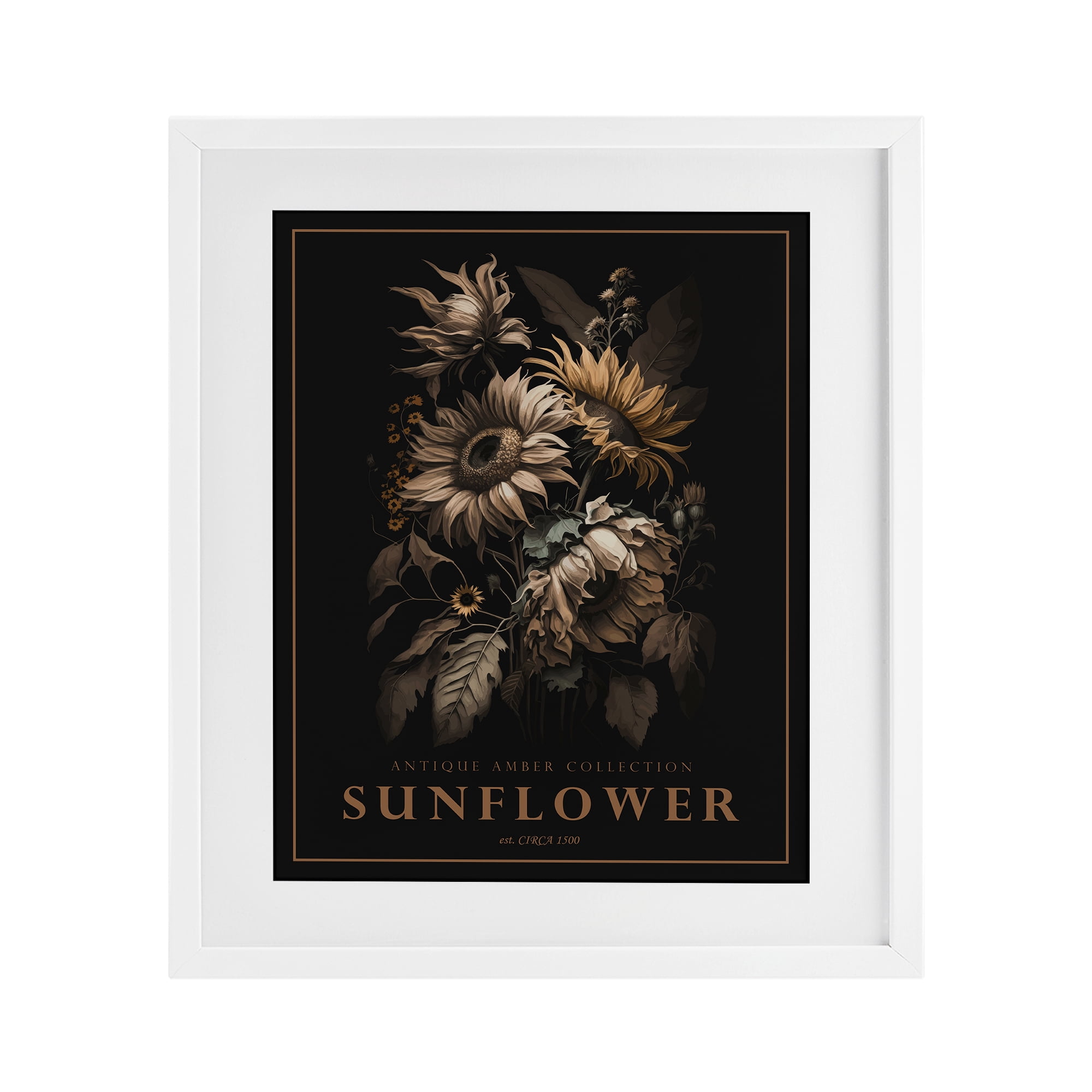 Stupell Industries Antique Sunflower Bushel White Framed Print Under Glass, design by Christopher Giampietro