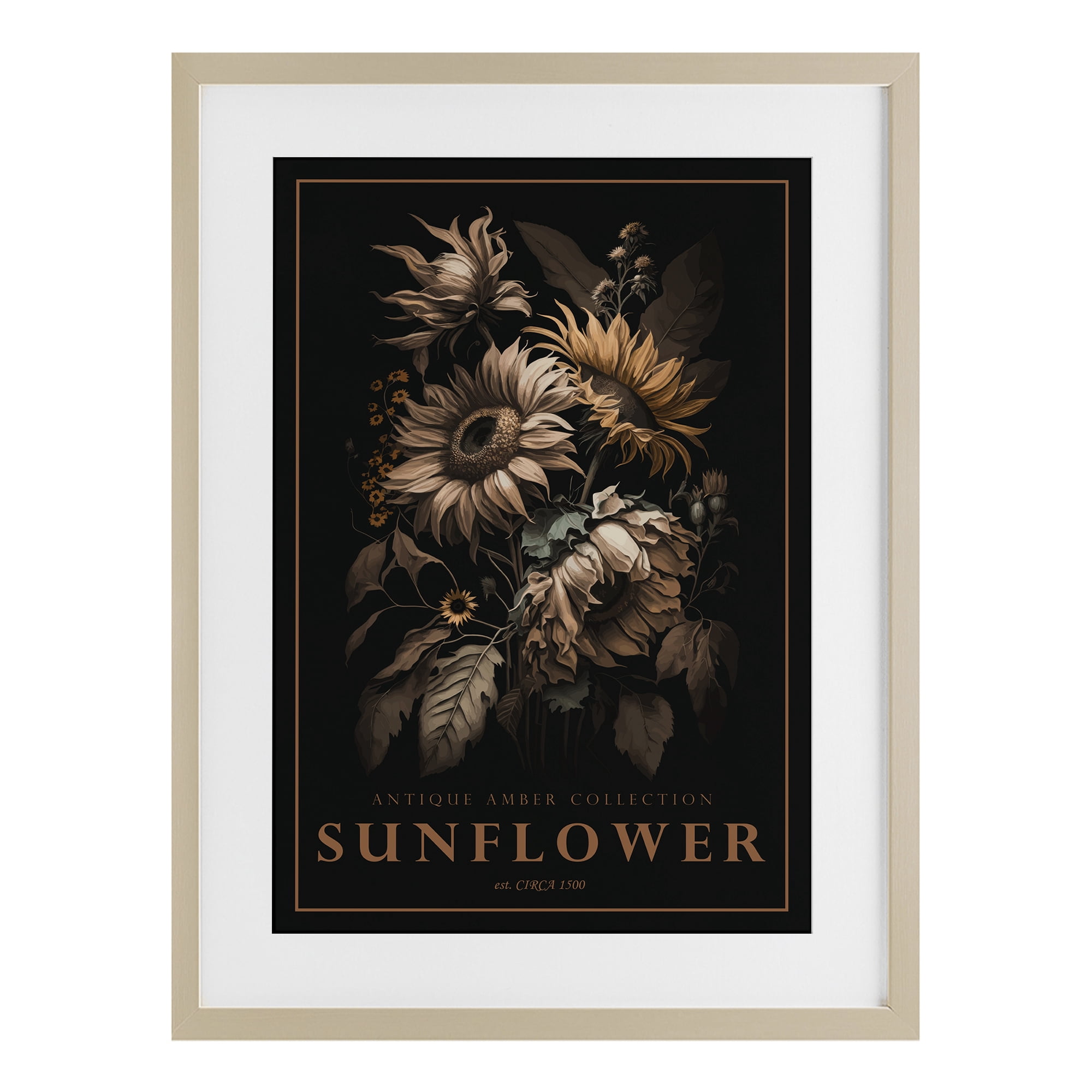 Stupell Industries Antique Sunflower Light Birch Framed Print Under Glass, design by Chris Giampietro