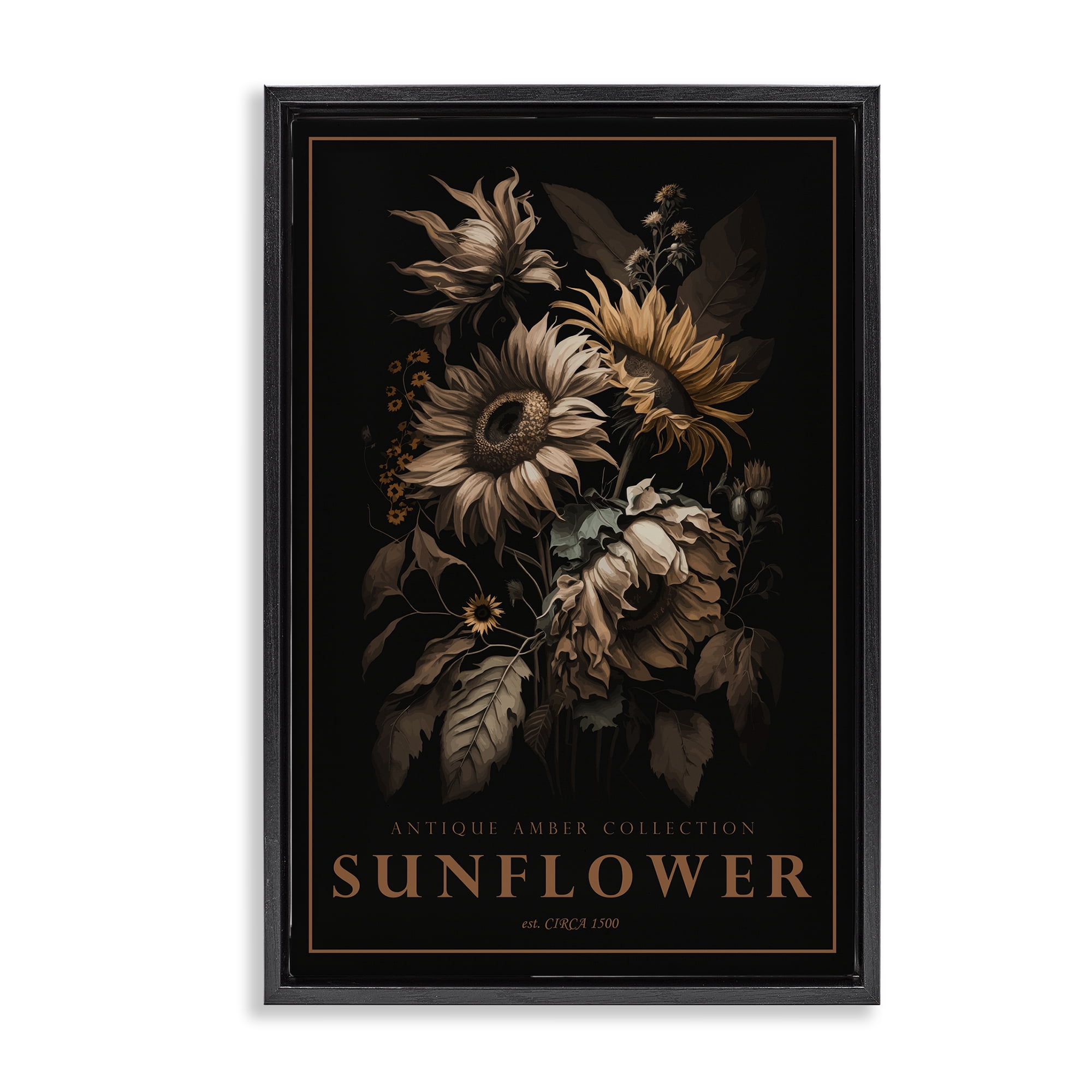 Stupell Industries Antique Sunflower Light Black Framed Floater Canvas Wall Art, design by Chris Giampietro