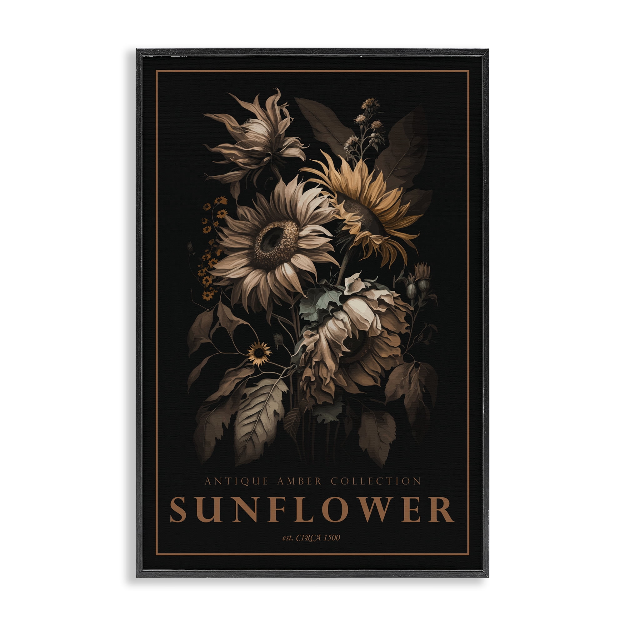 Stupell Industries Antique Sunflower Light Black Framed Giclee Art, design by Chris Giampietro