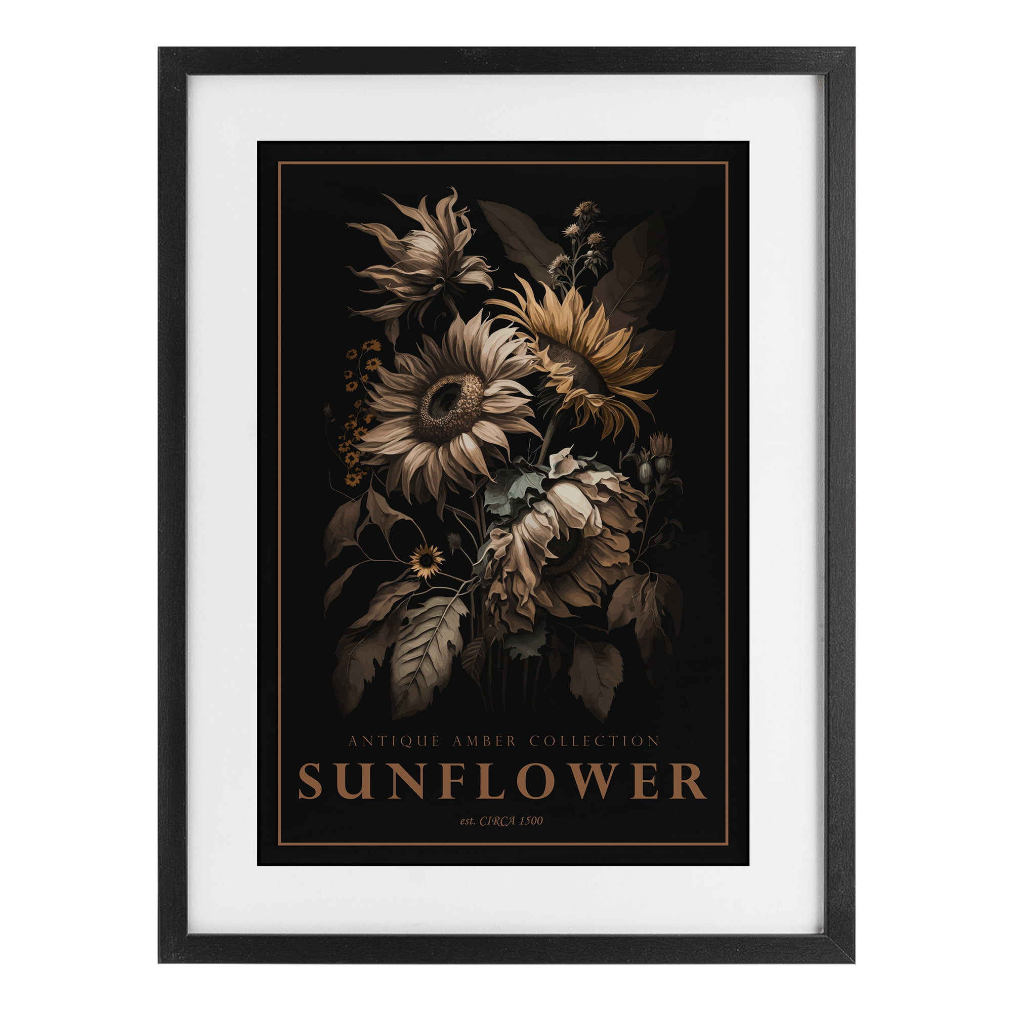 Stupell Industries Antique Sunflower Light Black Framed Print Under Glass, design by Chris Giampietro