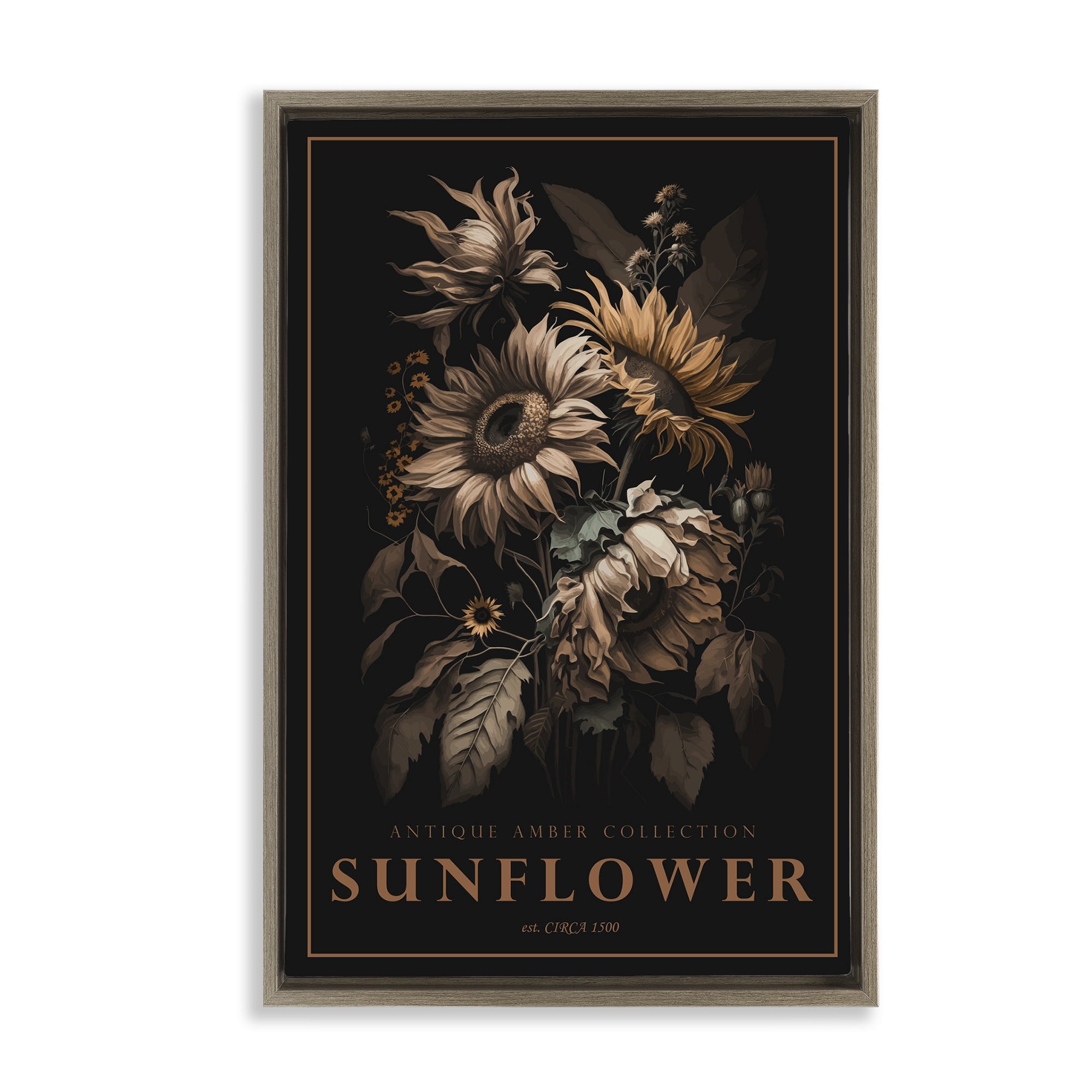 Stupell Industries Antique Sunflower Light Brown Framed Floater Canvas Wall Art, design by Chris Giampietro