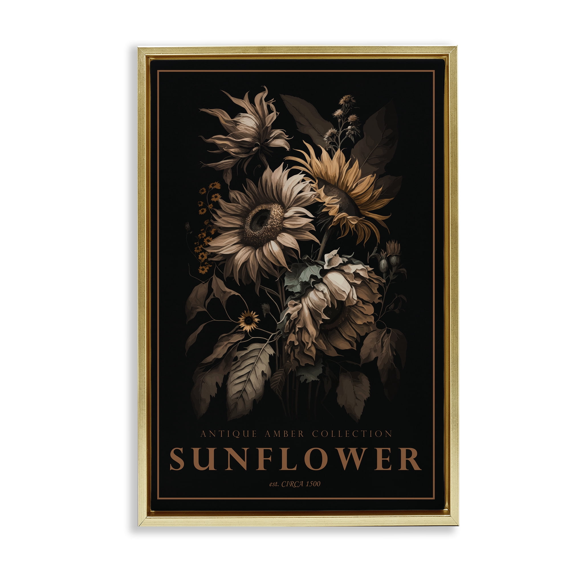 Stupell Industries Antique Sunflower Light Gold Framed Floater Canvas Wall Art, design by Chris Giampietro