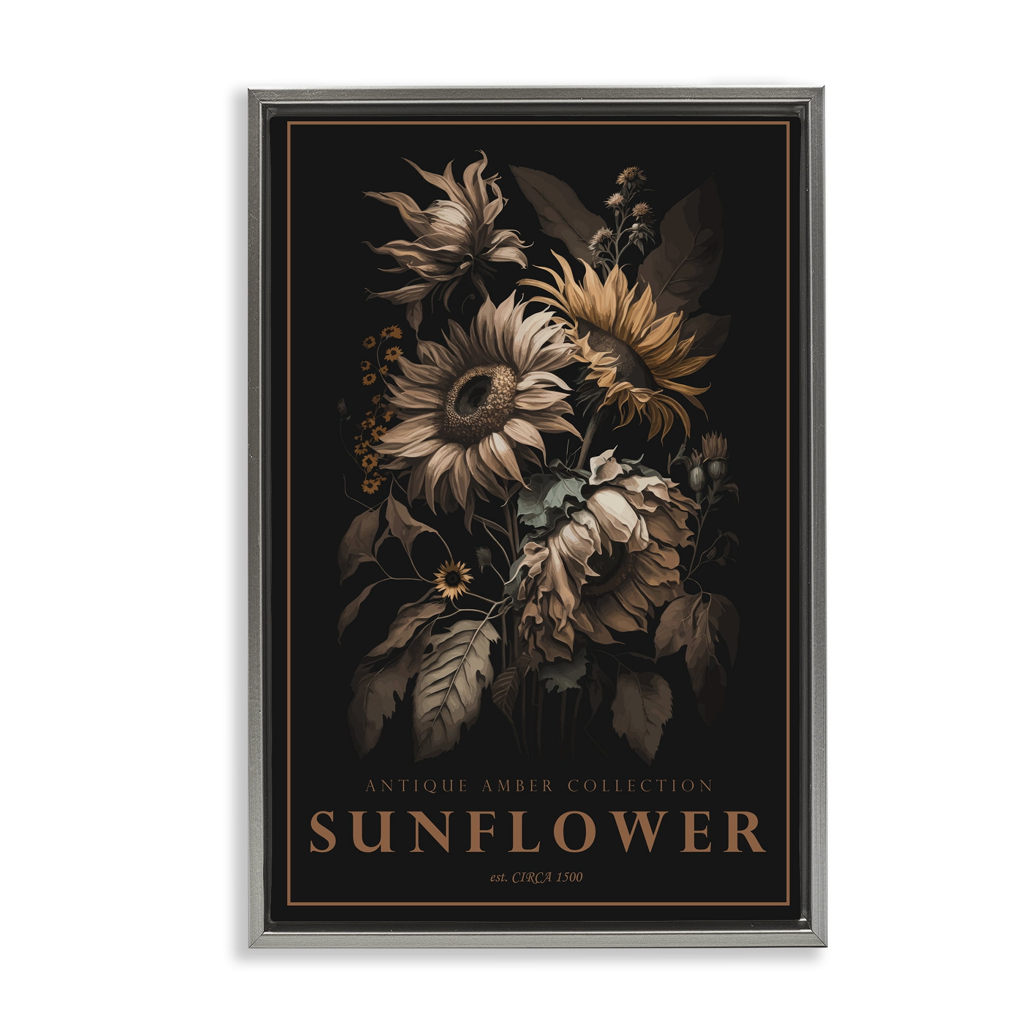 Stupell Industries Antique Sunflower Light Gray Framed Floater Canvas Wall Art, design by Chris Giampietro