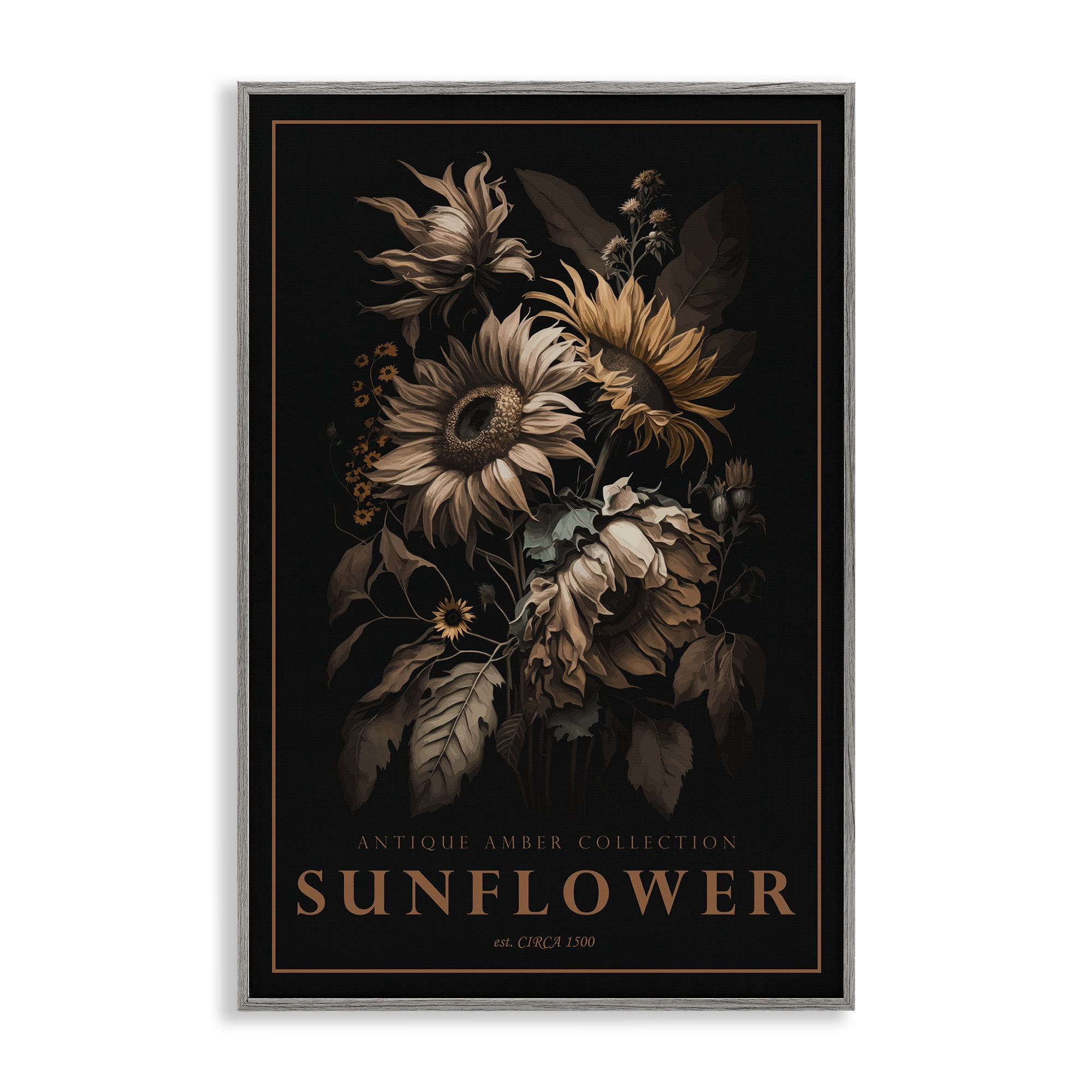 Stupell Industries Antique Sunflower Light Gray Framed Giclee Art, design by Chris Giampietro