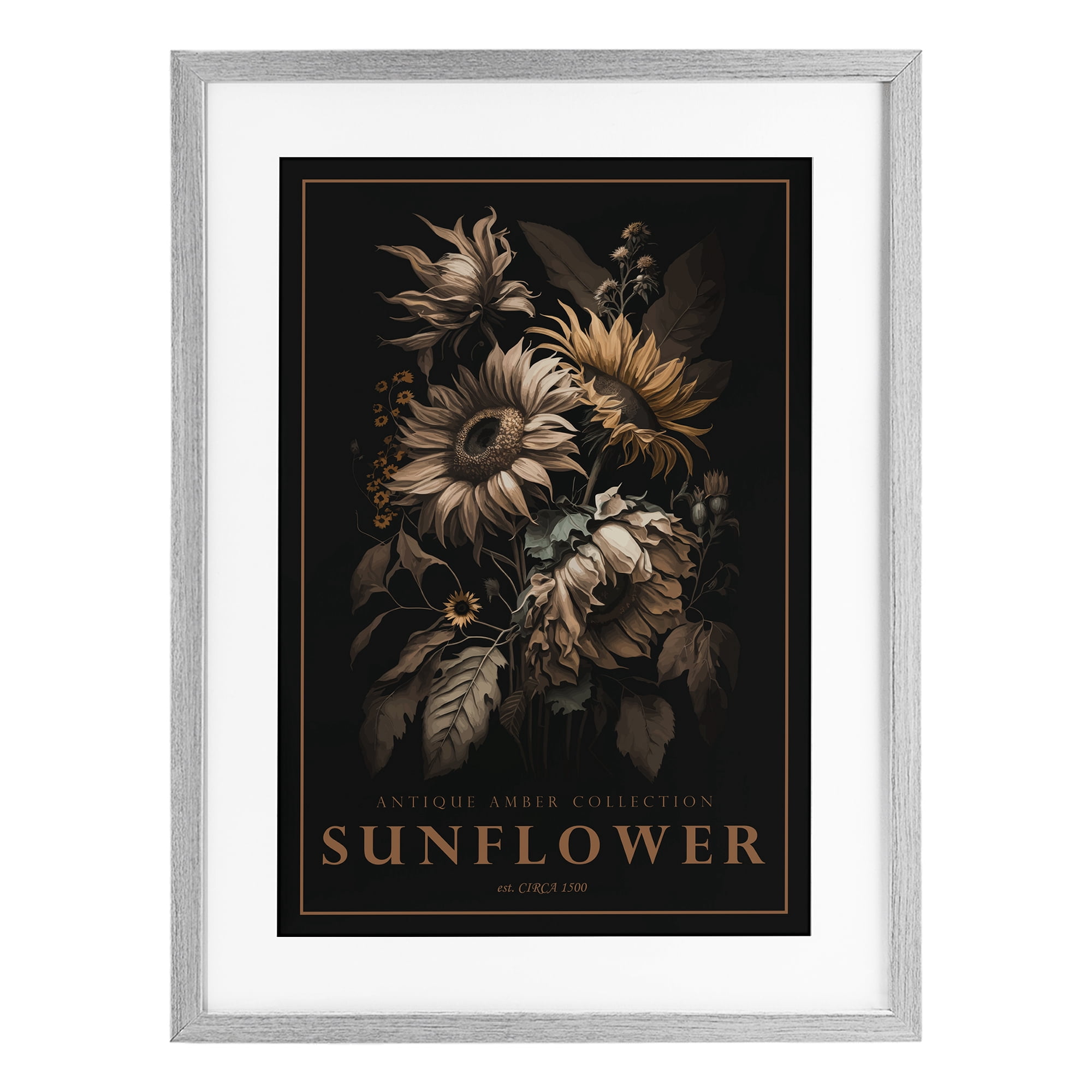 Stupell Industries Antique Sunflower Light Gray Framed Print Under Glass, design by Chris Giampietro