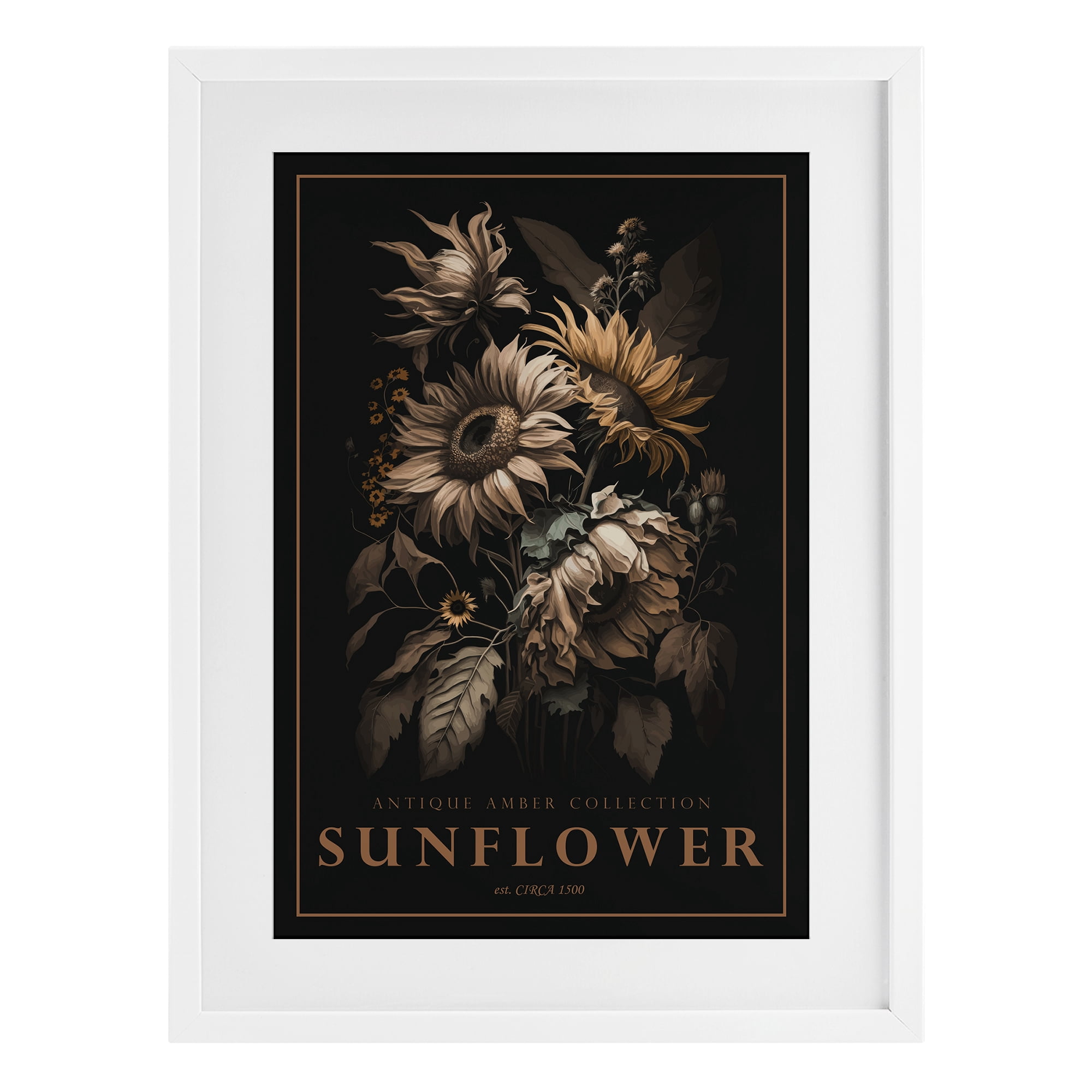 Stupell Industries Antique Sunflower Light White Framed Print Under Glass, design by Chris Giampietro