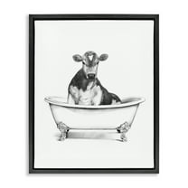 Stupell Industries Antique Tub with Cow Bath & Laundry Painting Black Floater Framed Canvas Art Print Wall Art, 17 x 21