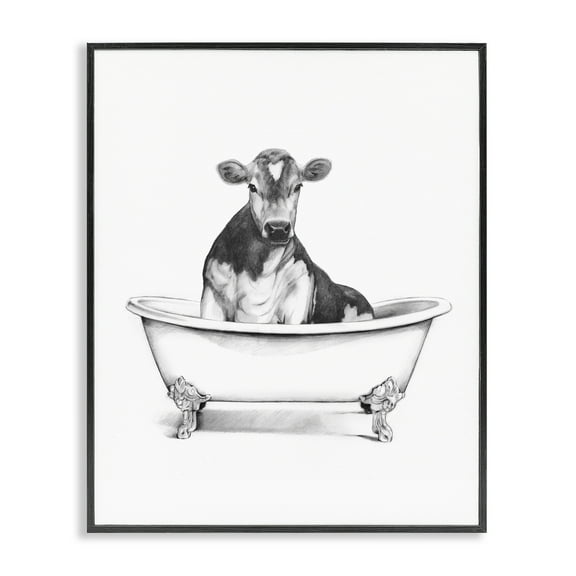Stupell Industries Antique Tub with Cow Bath & Laundry Painting Black Framed Art Print Wall Art, 11 x 14