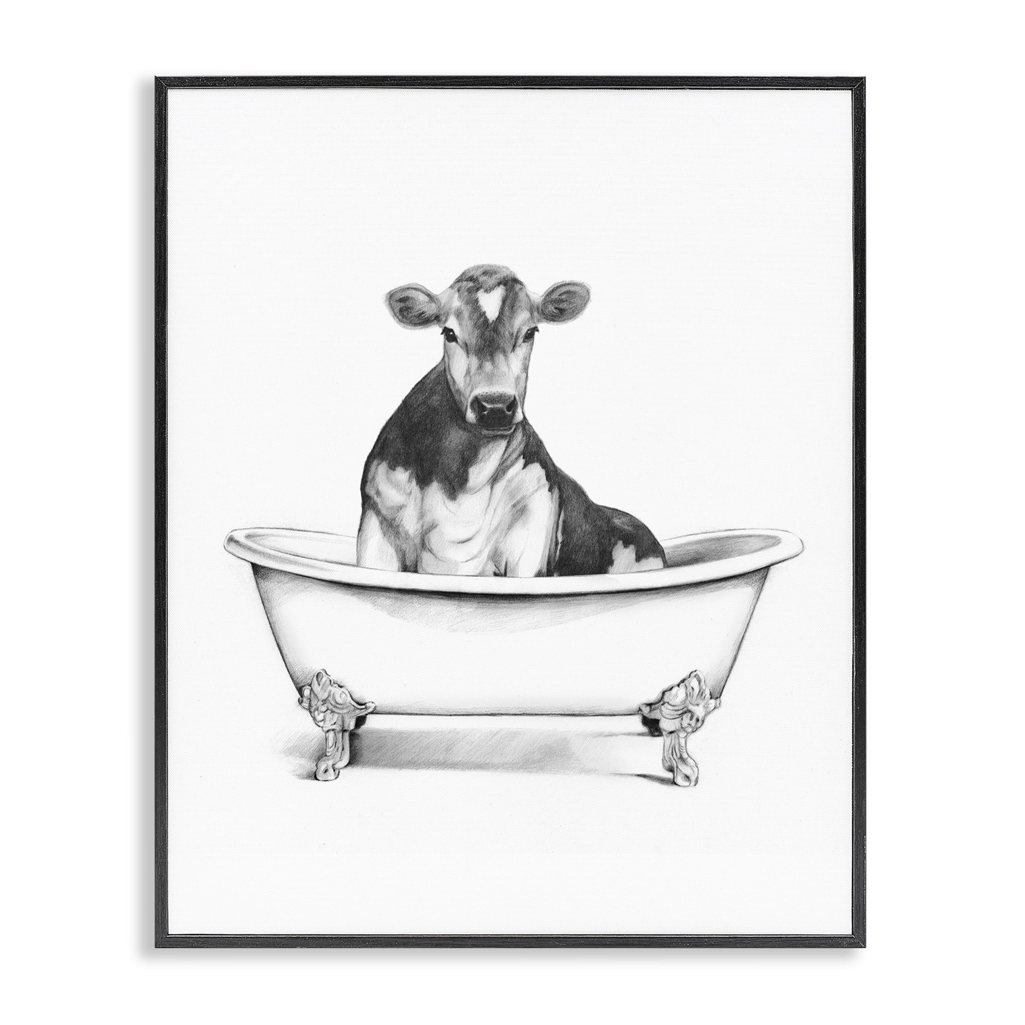 Stupell Industries Antique Tub with Cow Bath & Laundry Painting Black Framed Art Print Wall Art, 16 x 20
