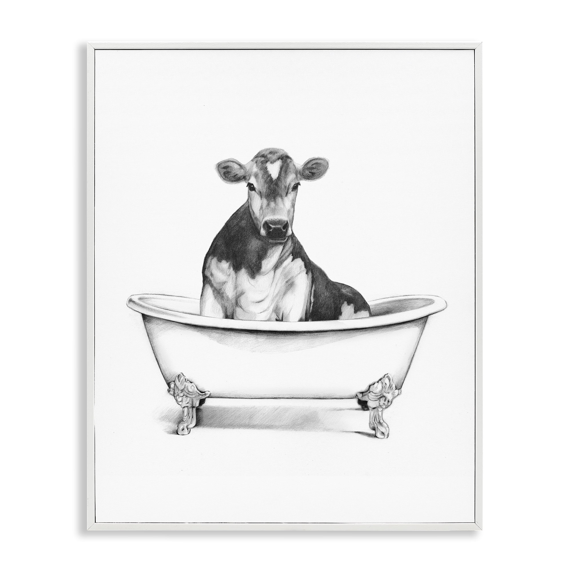 Stupell Industries Antique Tub with Cow Bath & Laundry Painting White Framed Art Print Wall Art, 11 x 14