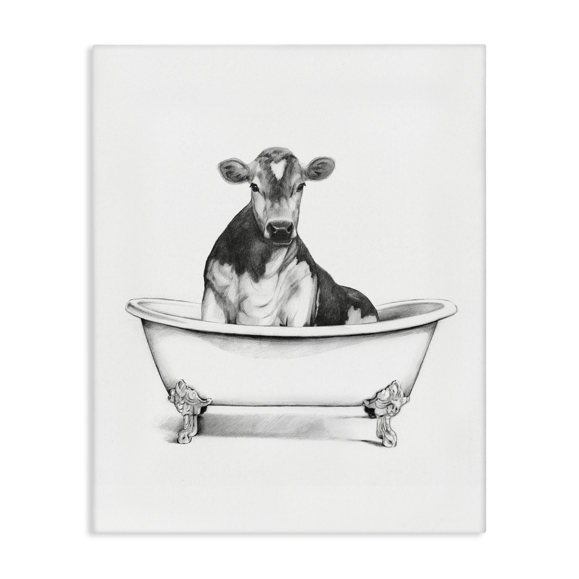 Stupell Industries Antique Tub with Cow Bath & Laundry Painting Wrapped Canvas Art Print Wall Art, 16 x 20