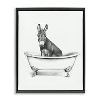 Stupell Industries Antique Tub with Donkey Bath & Laundry Painting Black Floater Framed Canvas Art Print Wall Art, 17 x 21