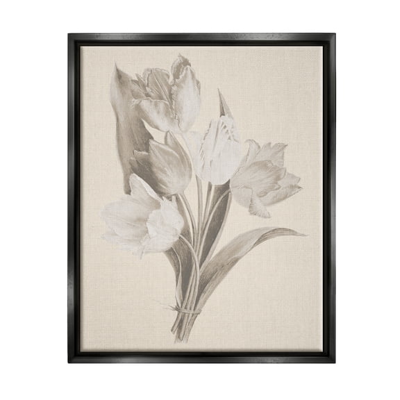 Stupell Industries Antique Tulips Drawing Botanical & Floral Drawing Black Floater Framed Canvas Art Print Wall Art, 17 x 21