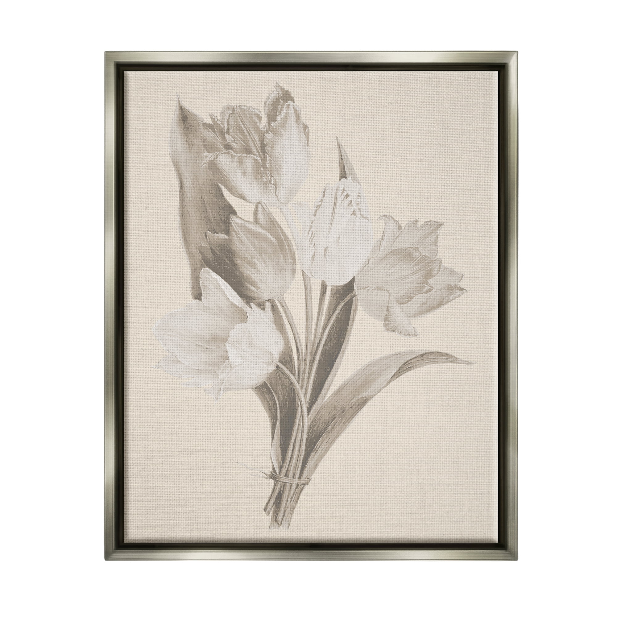 Stupell Industries Antique Tulips Drawing Botanical & Floral Drawing Gray Floater Framed Canvas Art Print Wall Art, 17 x 21