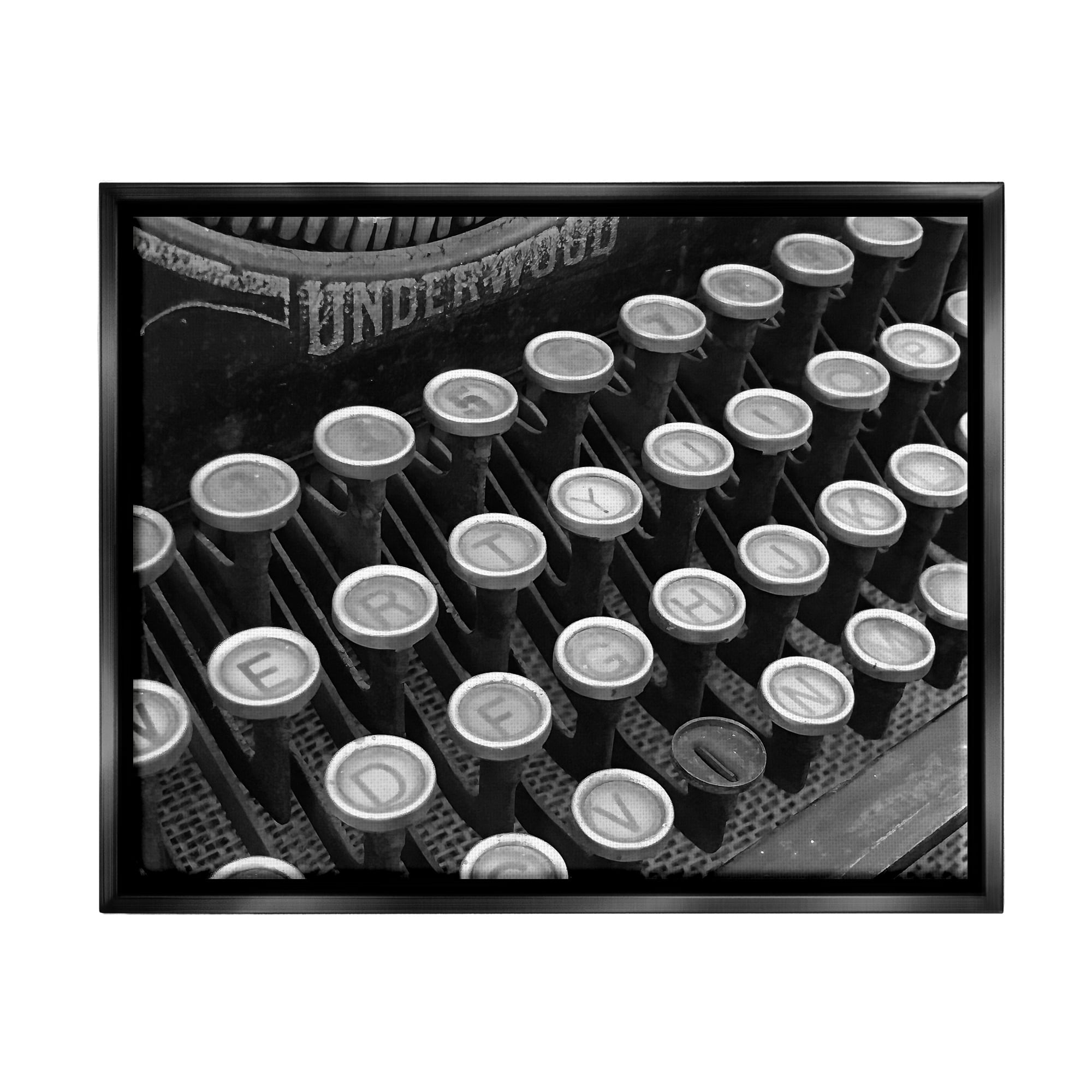 Stupell Industries Antique Typewriter Keys Literature & Flim Photography Black Floater Framed Canvas Art Print Wall Art, 31 x 25