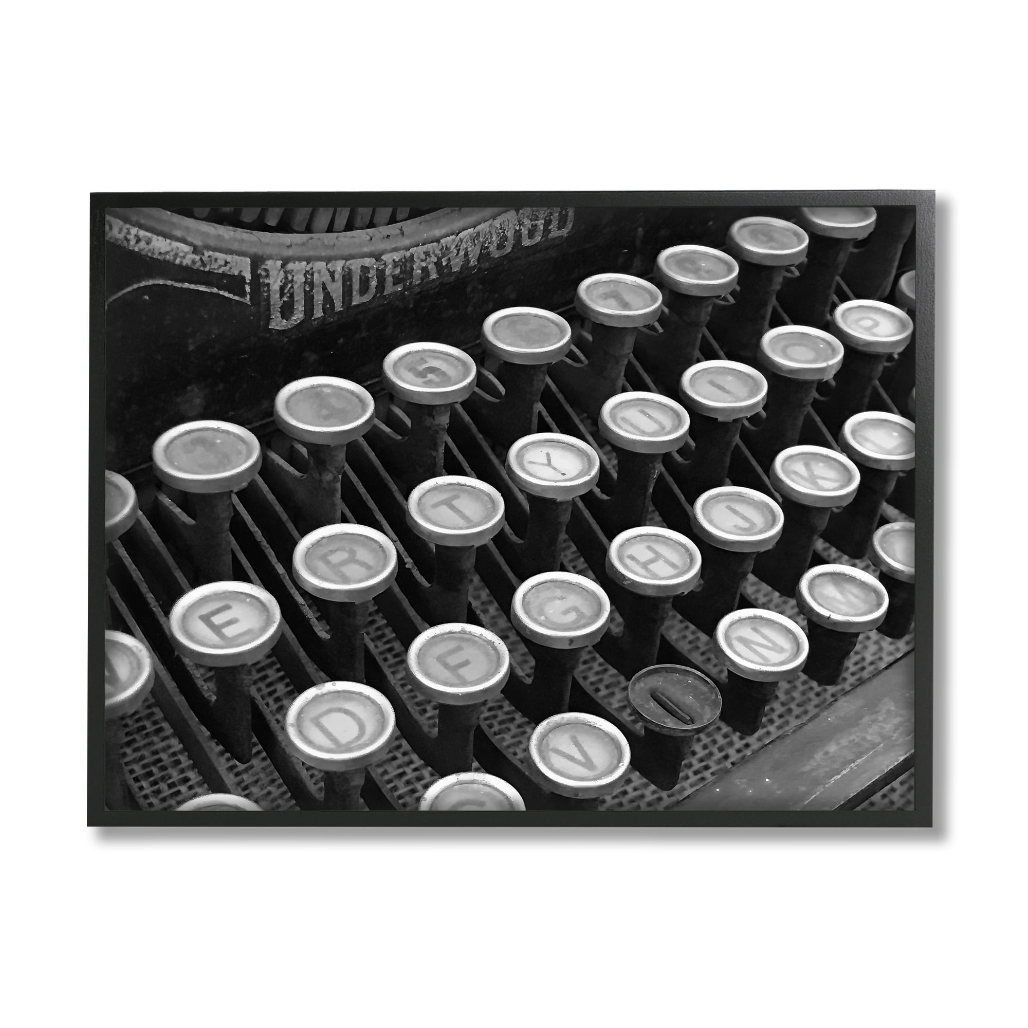 Stupell Industries Antique Typewriter Keys Literature & Flim Photography Black Framed Art Print Wall Art, 14 x 11