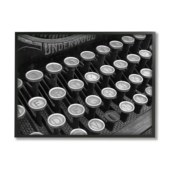 Stupell Industries Antique Typewriter Keys Literature & Flim Photography Black Framed Art Print Wall Art, 30 x 24